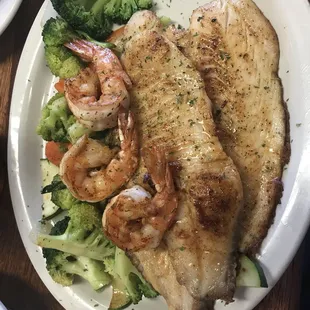 Grilled Flounder with Shrimp; grilled shrimp and scallops- both delicious!!