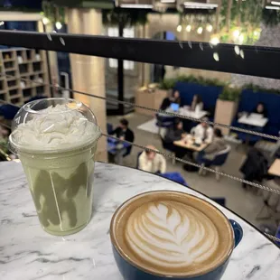 Pistachio frappe and latte