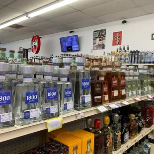 a variety of liquor bottles