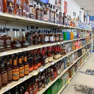 shelves of liquor in a store