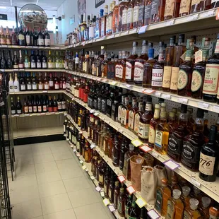 shelves of liquor in a store