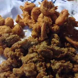Fried oysters, shrimps.