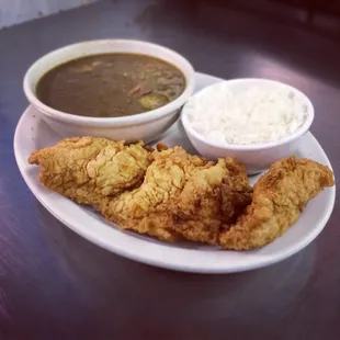 Gumbo with fried fillet.