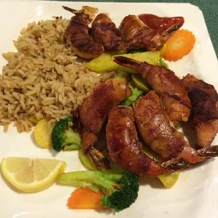 Awesome bacon wrapped shrimp.