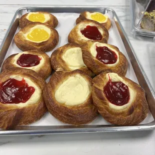 a tray of freshly baked croissants