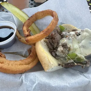 Cheese steak and rings