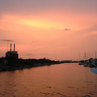 a sunset over the water