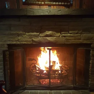 a fire in the fireplace