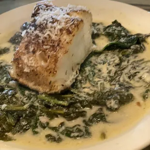 Chilean Sea Bass over spinach!  Delish!