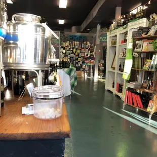 a view of a kitchen with a large pot on the counter
