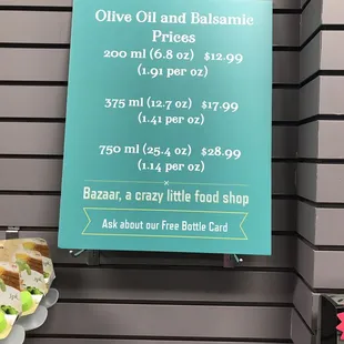 a menu for olive oil and balsamine
