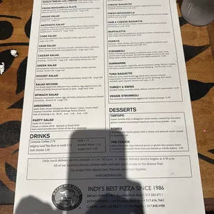 a menu on a table
