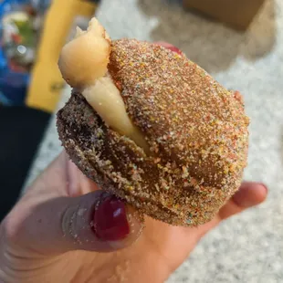 Fruity Pebble stuffed brioche donut