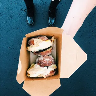 Breakfast sandwiches on brioche donuts!