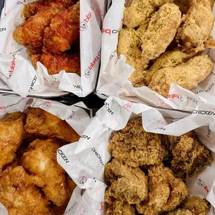 From L to R: wings of fire, cheesling, honey garlic, black pepper
