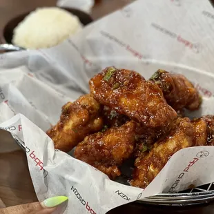 Spicy Galbi Wings (medium)-$16 with Steamed Rice-$2