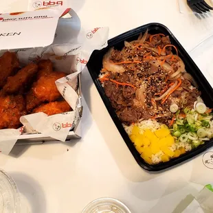 Maple crunch wings and bulgogi with rice