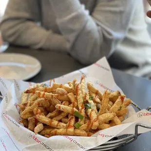 Cheesy fries - it has secret sauce drizzled on top of french fries. Best fries ever.