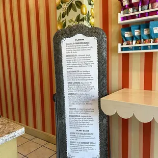 Flavors menu