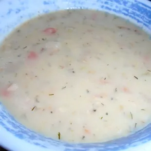 New England Clam Chowder Soup, close-up.