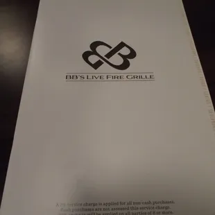 Front of the menu.