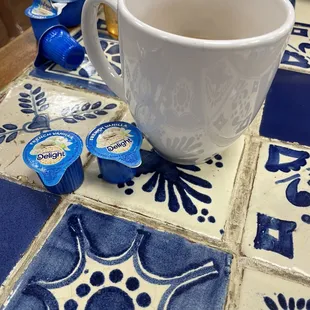 Delicious local coffee and vanilla flavored creamer available.