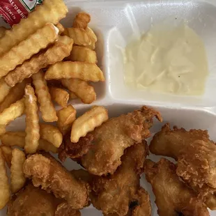 Wings and fries with some blue cheese on the side! (Take-out)