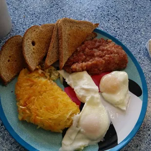 Hash and poached eggs