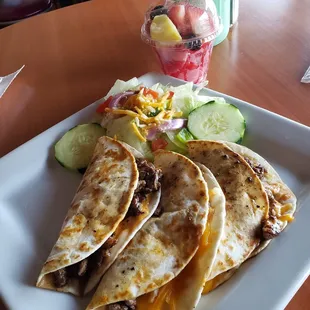 THURSDAY SPECIAL  STEAK QUESATACOS;CARNE ASADA,co-jack cheese and chipotle sauce WITH SIDE OF HOUSE SALAD