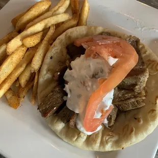 Gyro sandwich with fries