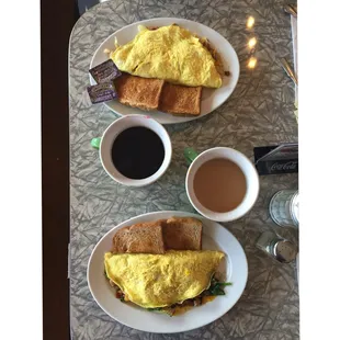 Omelettes. Country and make your own omelettes. Coffee, of course.