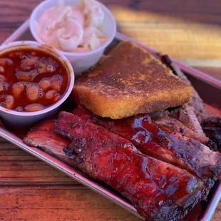 2 meat combo | Brisket &amp; Pork Ribs w/Beans &amp; Mac