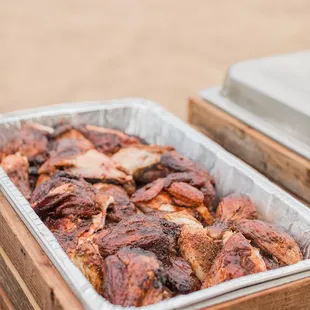 two pans of food on a table