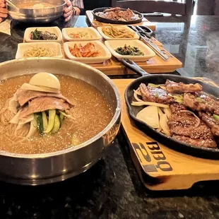 a variety of food items on a table