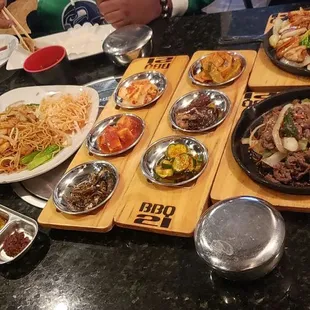 Bulgogi, Chicken Teriyaki and Shrimp noodles. Seafood pancake and pork dumplings !