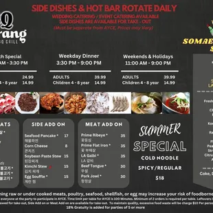 New menu, over 35 side dishes for the Korean Buffet! Includes AYCE 
EXCLUSIVE LUNCH PROMOTION. GRAND OPENING SPECIAL