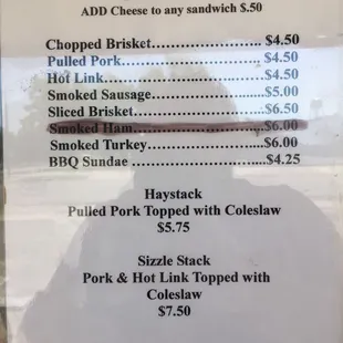 a menu for a sandwich