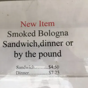 a menu for a sandwich