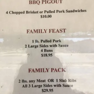 a menu for a family feast