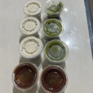 Freshly made sauces! The green is my favorite