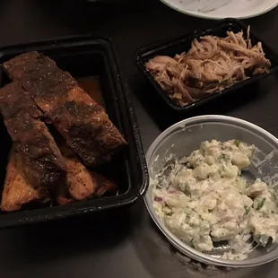 Baby back ribs, pulled pork, mac salad