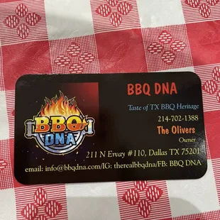 bbq dna on a red and white checkered tablecloth
