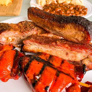 Combination Plate, Barbecue ribs and Filipino Barbecue chicken on a stick!