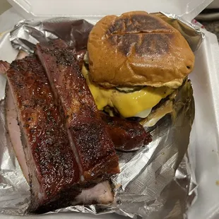 Pork ribs and brisket burger