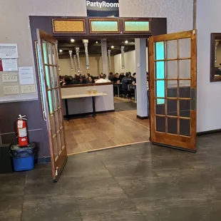 the entrance to the party room