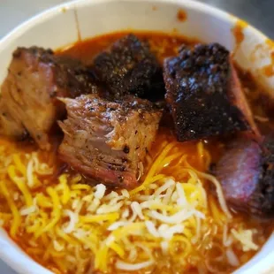Brisket Chili with Burnt Ends on top!