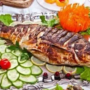 grilled seafood, fish, seafood, food, grilled fish