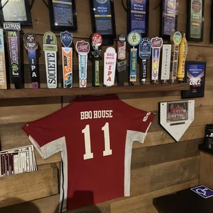 a jersey hanging on the wall