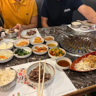 a table full of asian food