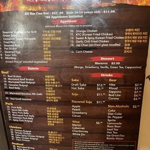 Only took pic of the menu since we had to order off it. Overpriced.